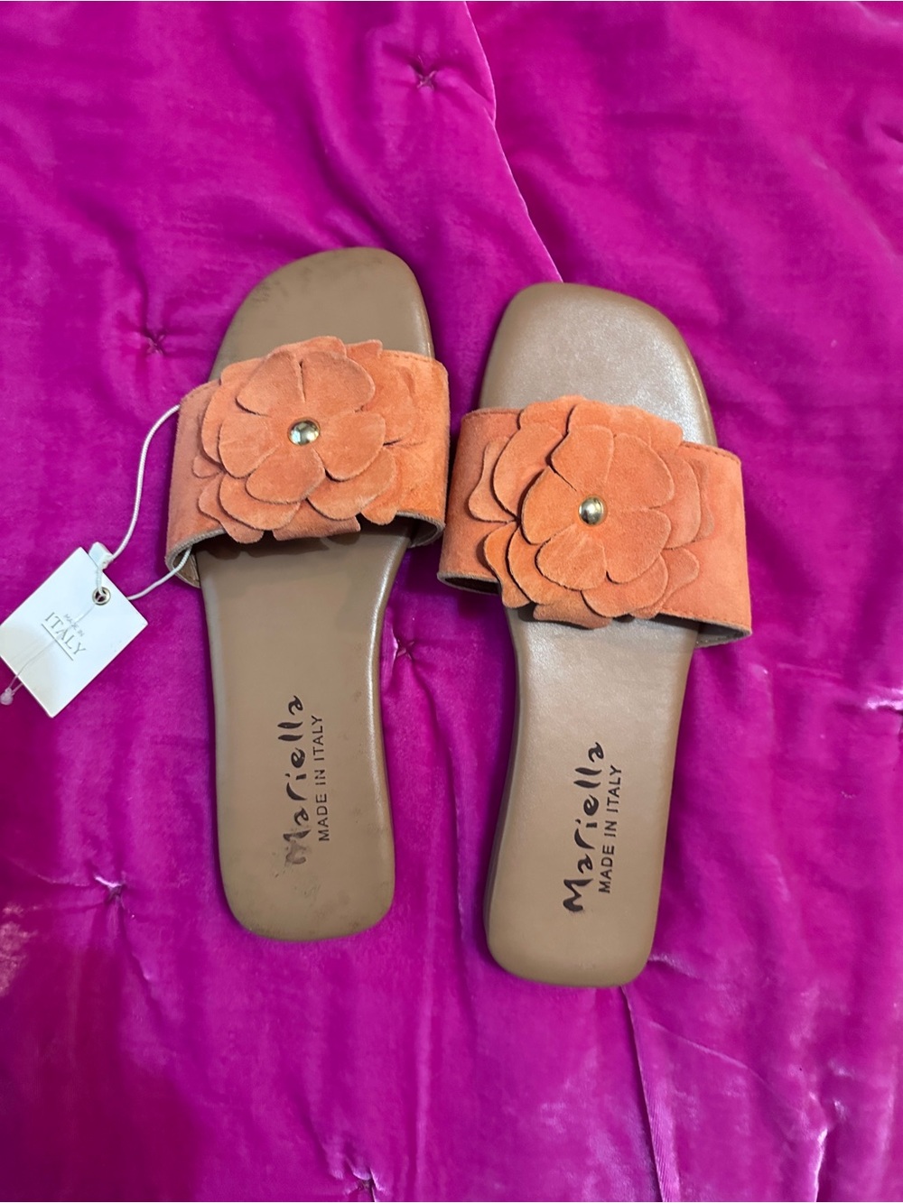 MARELLA Orange Suede Floral Slide Sandals sz 7.5 NWT